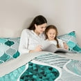 thumbnail image 5 of jejeloiu Boho Bohemian Style Bedding Comforter Set,Abstract Geometric Stripe Twin Comforter Sets,Cyan White Black Bedding Set For Men Women,Microfiber Bedroom Decor Reversible,2-Piece, 5 of 8