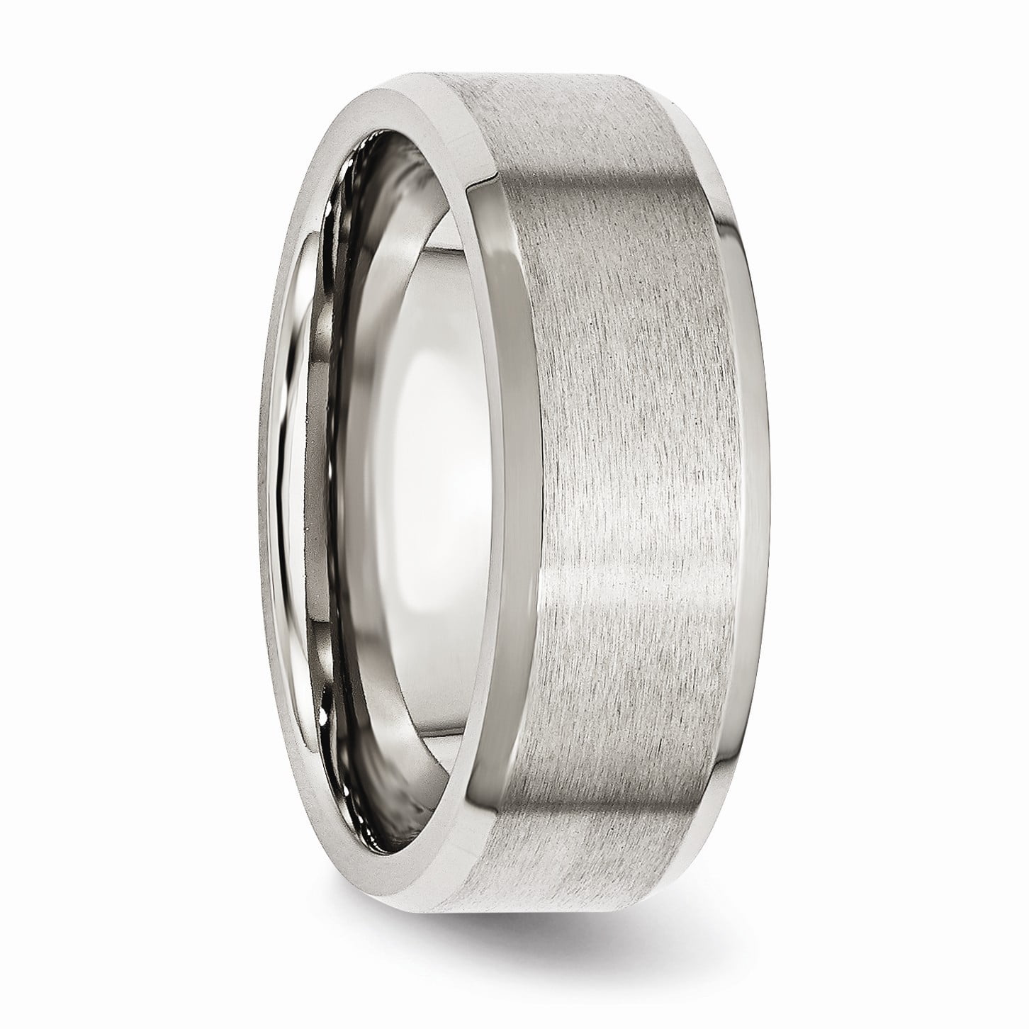 Primal Steel Stainless Steel with Brushed Center 8mm Flat Beveled Edge Band