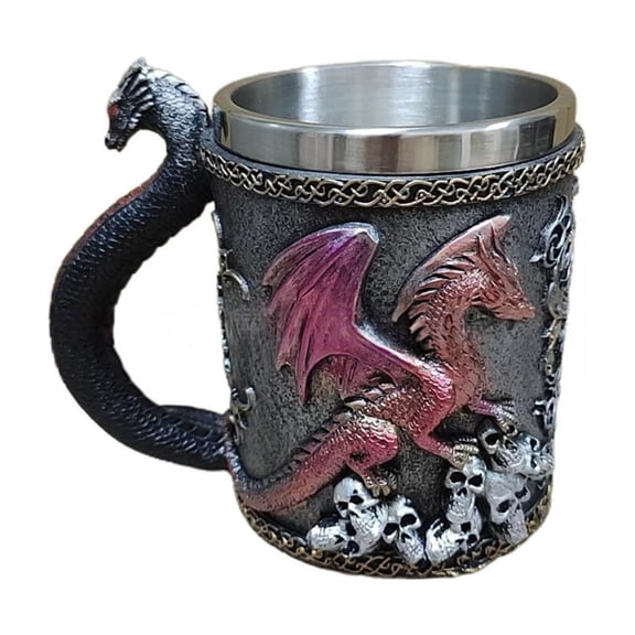 Stainless Steel Liner Dragon Drinking Cup Insulated Mug Gothic Drinkware with Handle For Hot Cold Beverages
