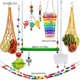 thumbnail image 3 of Juguetes Para Pollos Como Mascotas Juego de accesorios para jaula de pájaros de madera multicolor con red de alimentación, escalera, espejo, brocheta de frutas y verduras, xilófono Rkxzt, 3 of 7