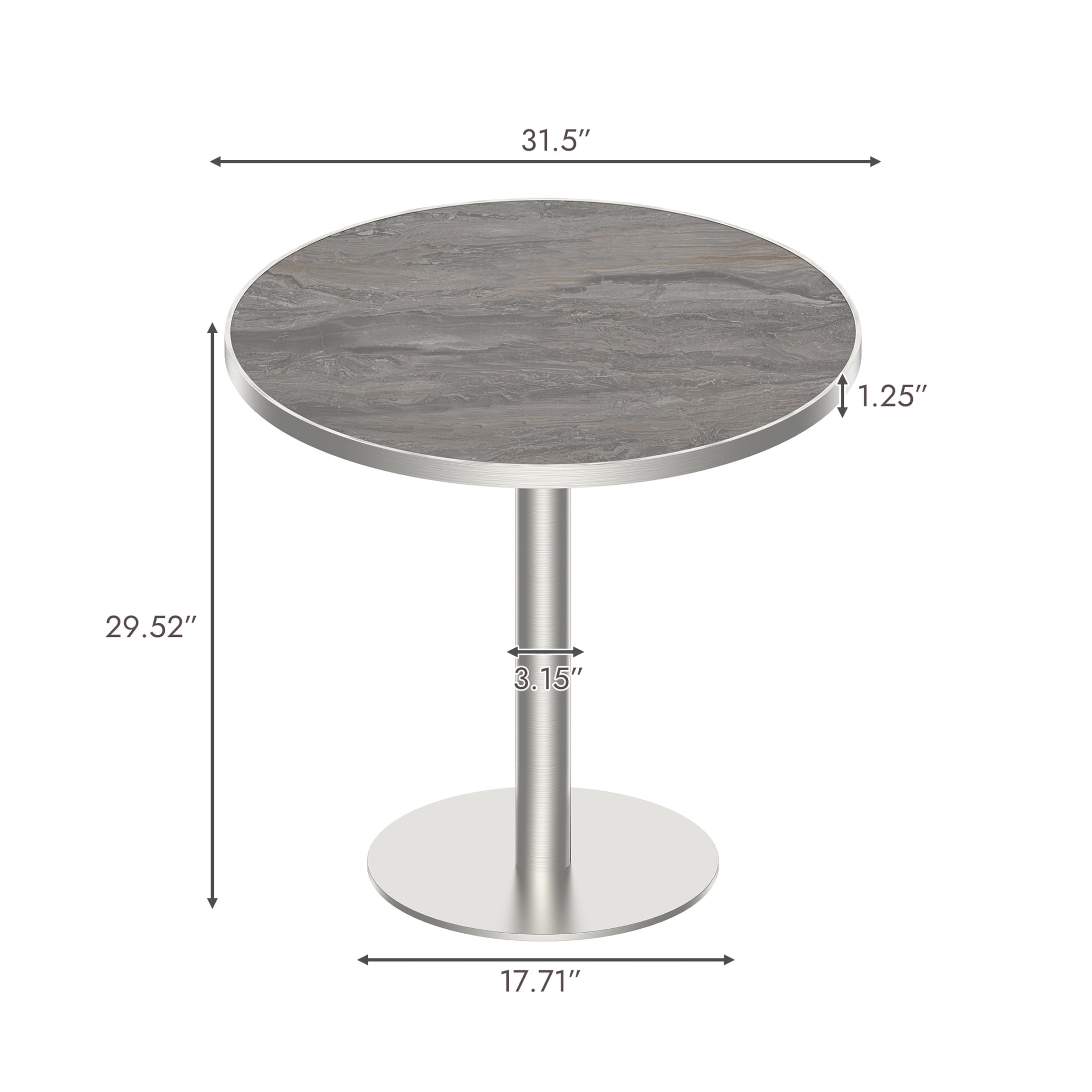 Noble House 31.5" Round Dining Table with Faux Marble Top, Luxury Bistro Table with Stainless Steel Legs, Gray & Silver