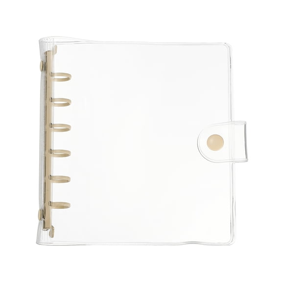 Uxcell A7 Binder Cover, Mini Square 6 Ring Transparent Soft PVC Refillable Notebook Shell with Snap Button Pockets Loose Leaf Journal Folders for Budget Planner, Light Yellow Clip