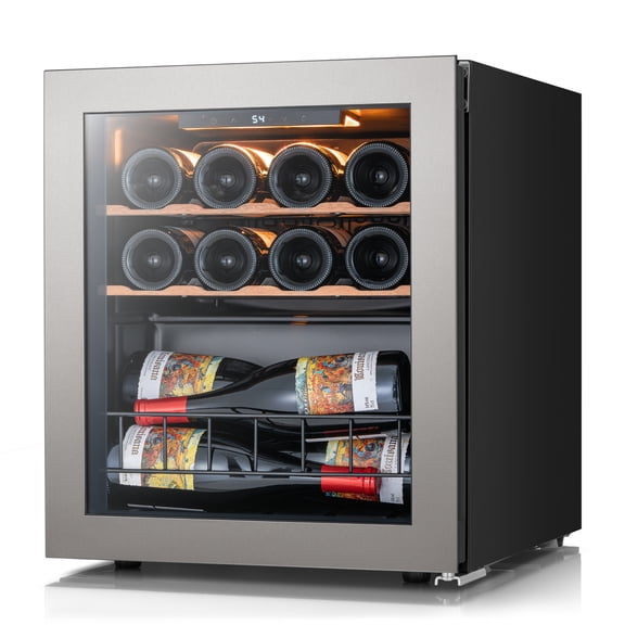 Ca'Lefort Wine Cooler Refrigerator, 1.63 cu.ft. Mini Wine Fridge Freestanding Wine Chiller with Double-Layer Glass Door for Home/Office