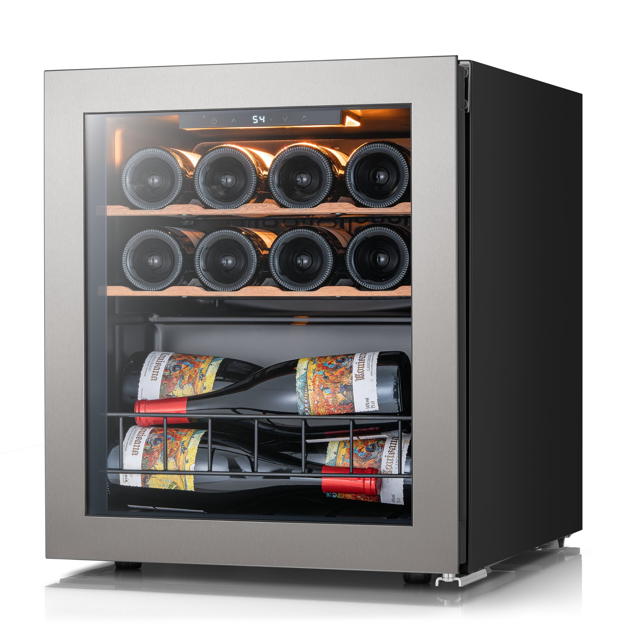 Ca'Lefort Wine Cooler Refrigerator, 1.63 cu.ft. Mini Wine Fridge Freestanding Wine Chiller with Double-Layer Glass Door for Home/Office