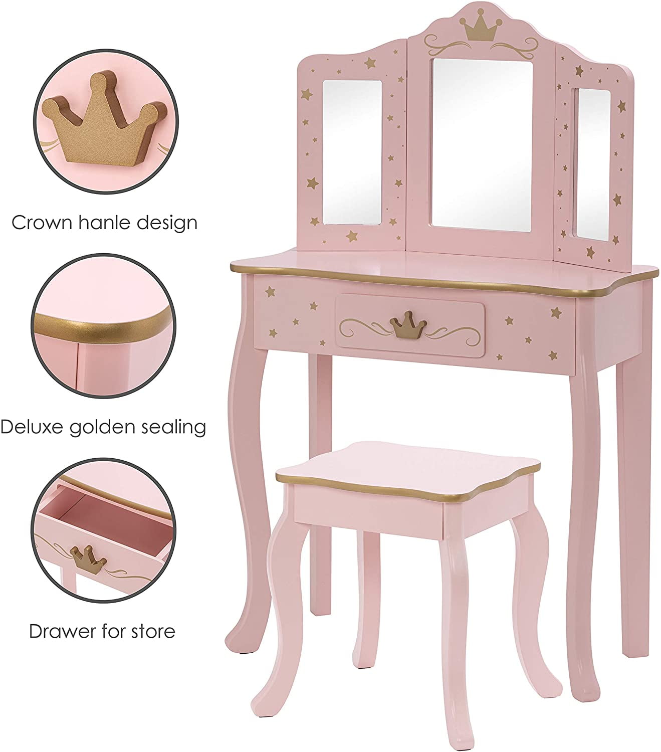 Cottage Style Hand Painted Photo Vanity Table and Stool by Coaster 4038 