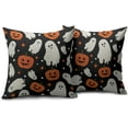 thumbnail image 2 of Halloween Pillow Covers 18x18 Set of 2 Cute Ghost Pumpkin Print Outdoor Decorative Throw Pillows Halloween Scary Themed Farmhouse Pillowcases Linen Cushion Case Decor for Home Sofa Couch Bed, 2 of 6