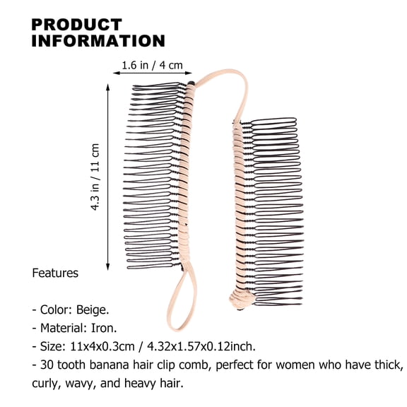 OUNONA 2pcs Beige Stretchy Banana Hair Clips for Women, No Crease Vintage Hair Clamps, Perfect for Curly, Thick, Wavy Hair and Updo Styles