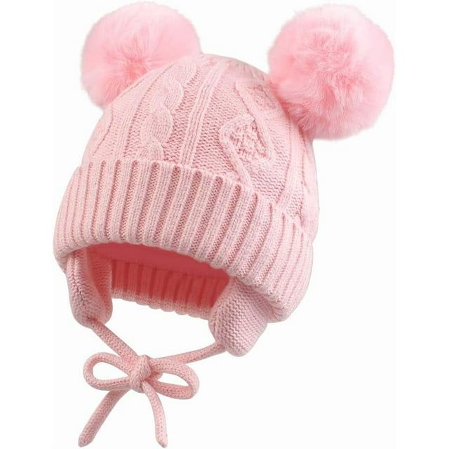 Jagannsa Bonnet d'Hiver pour Bébés Filles Bonnet Chaud pour Garçons Tricoté avec Pompons