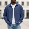 thumbnail image 3 of ZCFZJW Men's Button Down Shirt Texture Wrinkle Free Shirts Long Sleeve Waffle Untucked Shirt with Pockets Lightweight Thin Jackets Tops Navy M, 3 of 8