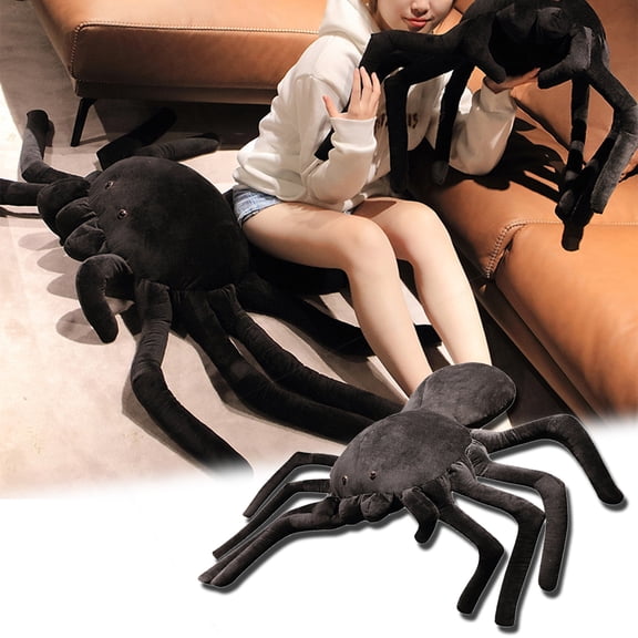 Vnanda Black Spider Plush,Collectible Decorative Big Eyes Tarantula Stuffed Toy Soft Take A Long Plushie Pillow Squishes Washable Cushy Big Doll