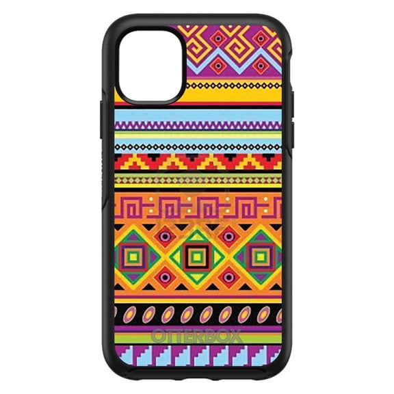 DistinctInk OtterBox Symmetry Custom Case for Apple iPhone 15 (6.1" Screen) - Blue Orange Purple Tribal Print - Shockproof Protection