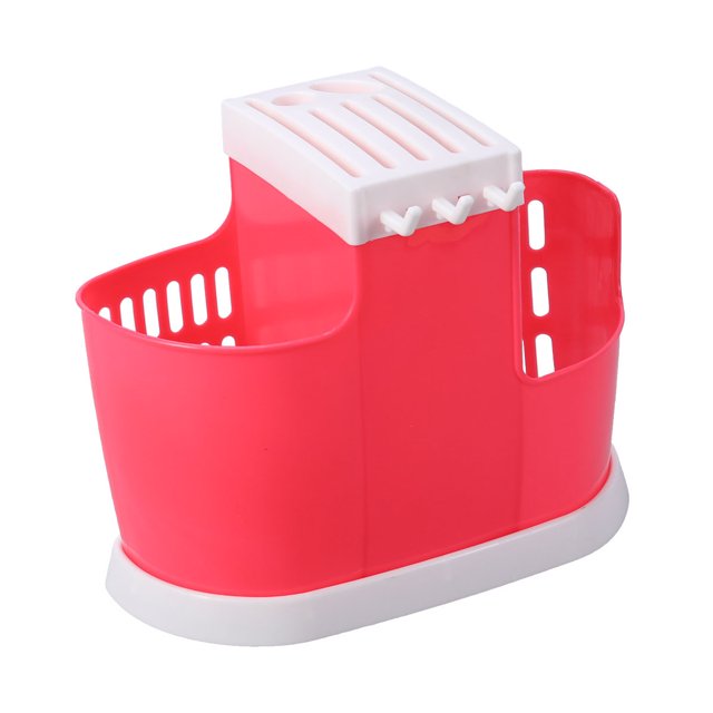 Multifunctional Plastic Utensil Organizer Flatware Holder With Holey Base House Rest Dish Rack Countertop Storage For Kitchen (Red)
