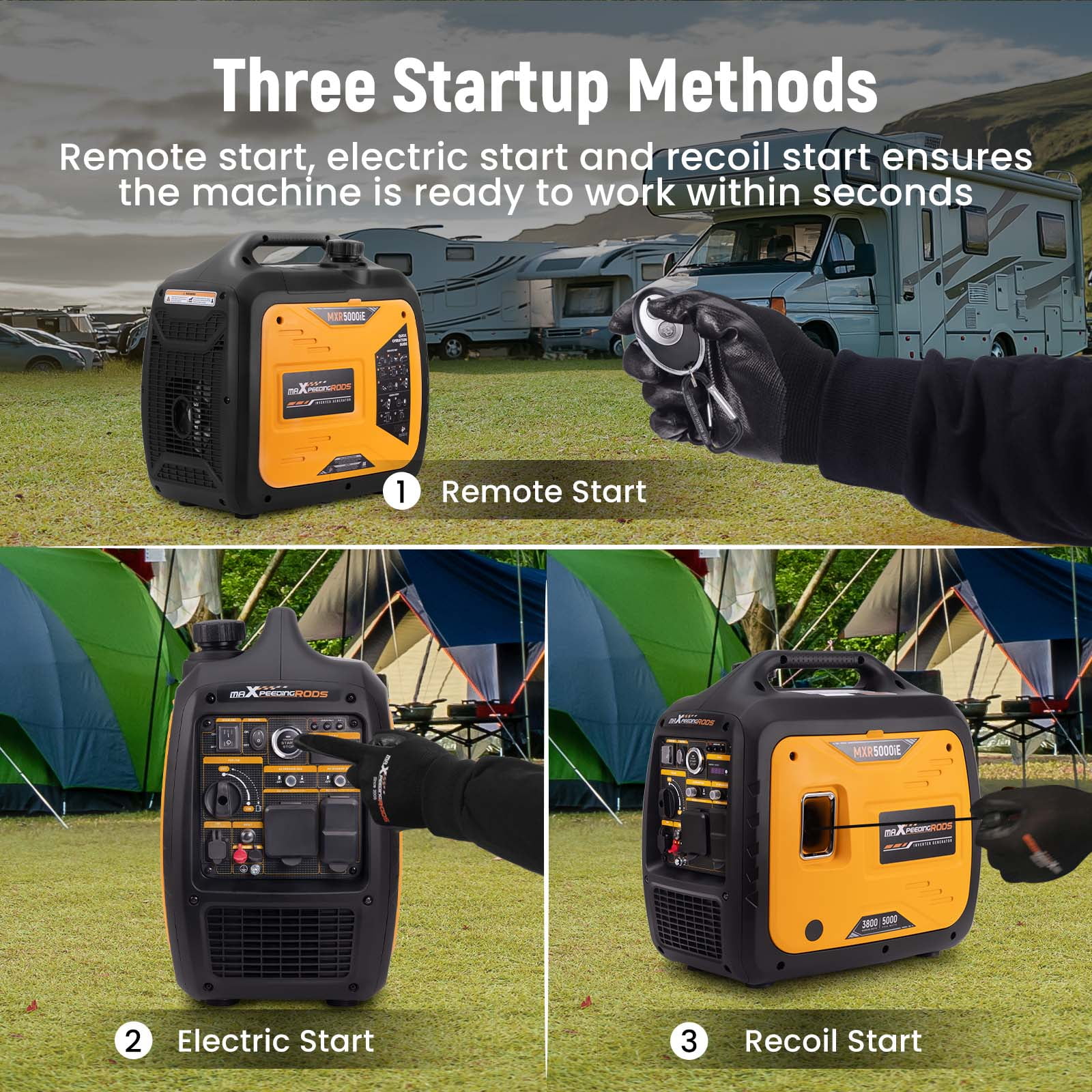 MaXpeedingrods 5000 Watt Inverter Generator, Gas Powered, Electric and Remote Start, EPA Compliant for Outdoor Camping, Travel and Family Power Failure