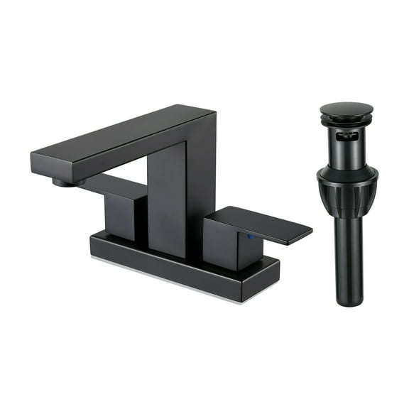Cobbe Modern Two Hole Centerset 4-Inch 2-handle Bathroom Faucet with Pop Up Drain Assembly Matte Black
