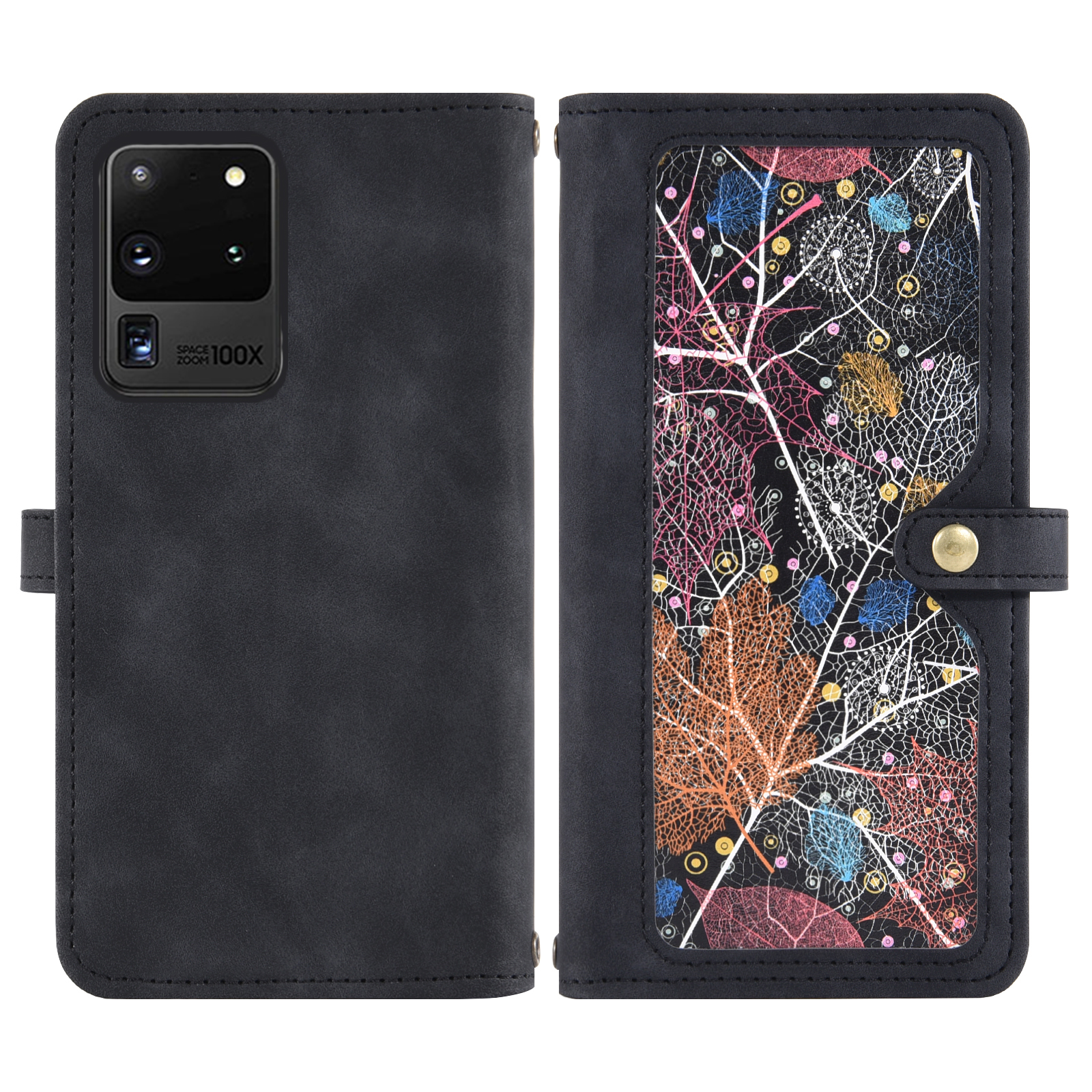 Asuwish Phone Case for Samsung Galaxy S20 Ultra 5G Wallet Cover With Tempered Glass Screen Protector Wrist Strap Flip Pattern Zipper Credit Card Holder Cell S20ultra 20S S 20 A20 S2O 20ultra G5 Black