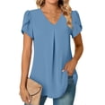 thumbnail image 1 of Top con cuello en V y manga de pétalo para mujer, blusa plisada informal holgada de verano para trabajo de oficina, 1 of 6