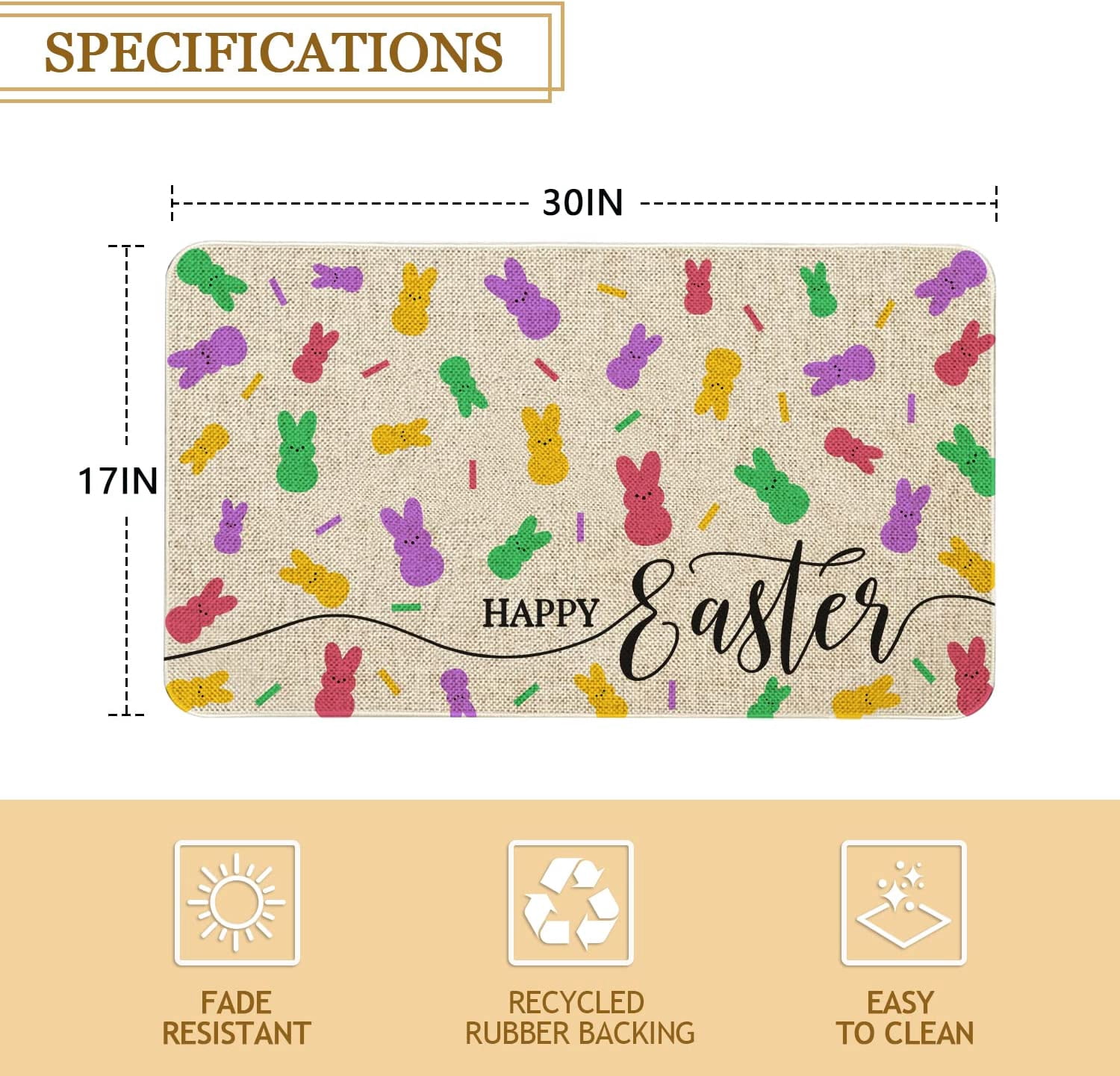 Happy Easter Door Mat 30 X 17 Inch Easter Bunny Welcome Peeps Doormat Indoor Outdoor Entrance Floor Rug Non Slip Spring Easter Decor Low Profile Mats