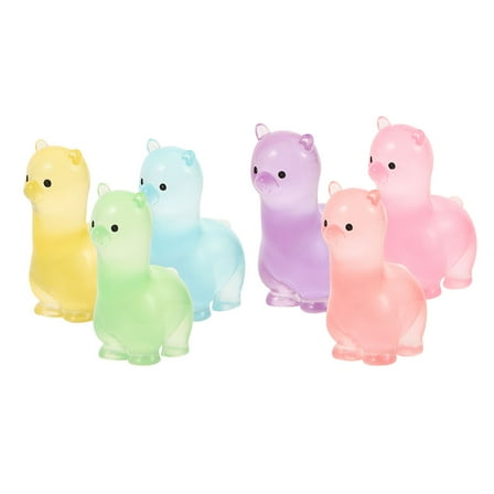ULTNICE 6pcs Luminous Mini Alpaca Figurines Resin Glow in the Dark Ornaments for Home Decor