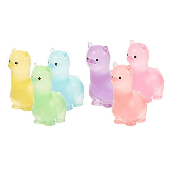 ULTNICE 6pcs Luminous Mini Alpaca Figurines Resin Glow in the Dark Ornaments for Home Decor