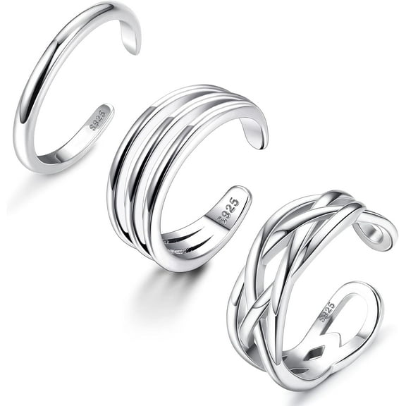 3Pcs Sterling Silver Toe Rings for Women 18K White Gold Plated Turquoise CZ Wrap Cuff Simple Band Toe Rings Hypoallergenic Adjustable Toe Rings Summer Beach Foot Jewelry Set Band & 3 Row & Celtic Kno