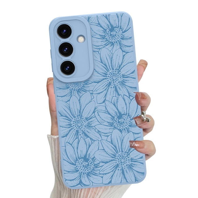 Funda de silicona MZELQ con estampado floral azul para Samsung Galaxy S25 Plus