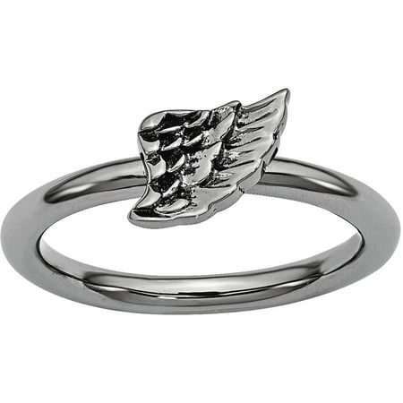 Stackable Expressions Sterling Silver Black-Plated Angel Wing Ring