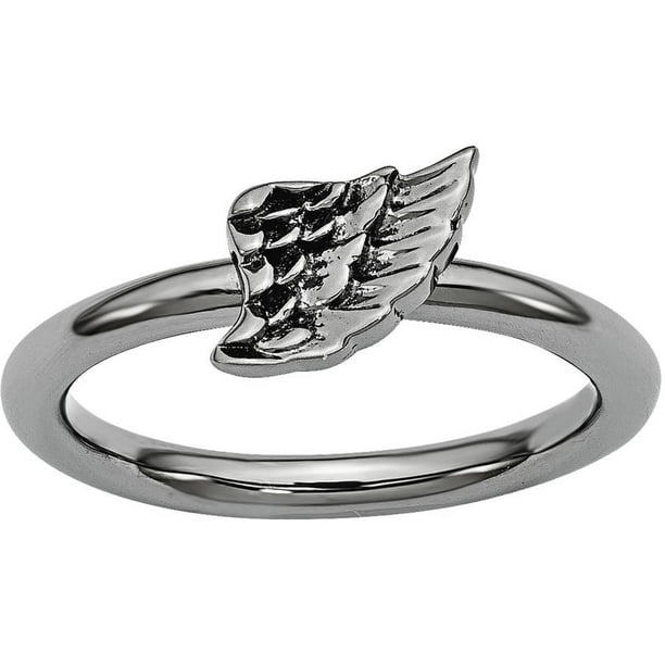 Stackable Expressions Sterling Silver BlackPlated Angel Wing Ring