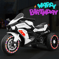 thumbnail image 3 of HNH 12V Kids Ride On Motorcycle, Kids Motorcycle, 4mph Speed w/Headlights,Training Wheels,Bluetooth Music, Pedal, Battery Charger-White, 3 of 8