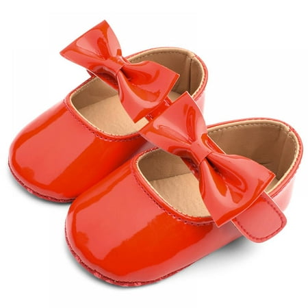 

Baywell Infant Baby Girls Mary Jane Shoes Non-Slip Rubber Sole Ballet Slippers Princess Dress Wedding Shoes Newborn Crib Shoes Red 0-18M