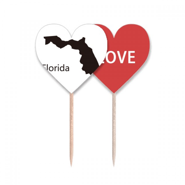 Florida America USA Map Outline Toothpick Flag LOVE Heart Lable Cupcake Pick