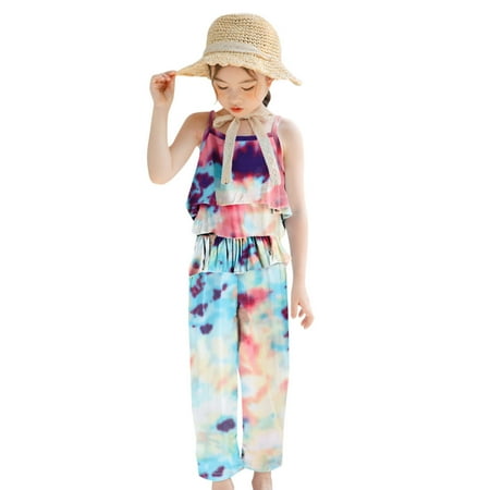 

ZMHEGW Toddler Kids Baby Girls Ruffle Floral Jumpsuit Suspender Trousers Clothes for 1-5Y