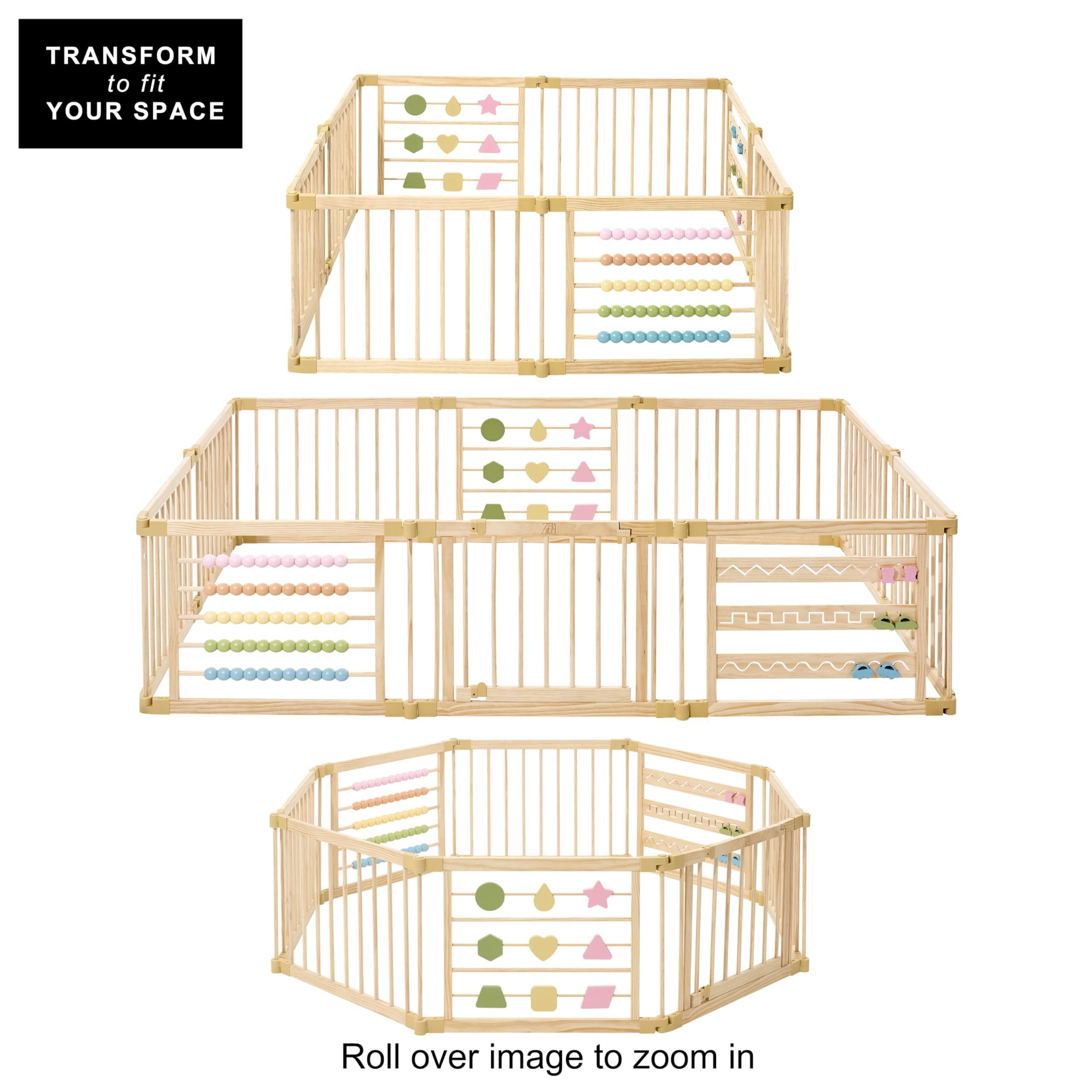 ZETY Wooden Foldable Baby Playpen 8-Panel Extra Large 63x63 in Play  Yard for Babies
