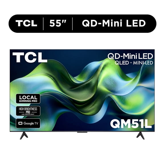 TCL 55" QM51L Series QD-Mini LED 4K QLED UHD HDR Smart Google TV (NEW 2026) - New Halo Control System, Local Dimming Pro, High Brightness Pro, TCL AIPQ Processor, Game Accelerator 144 - 55QM51L