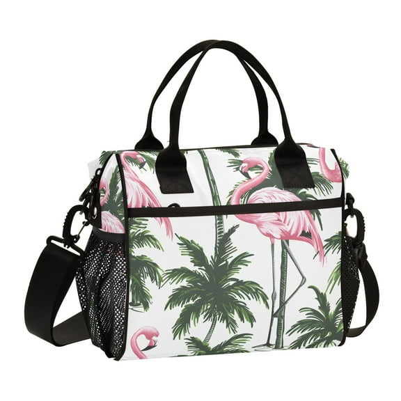 Ckdifva Flamingo with Palm Trees Cooler Bag Cooler Cooling Tote Lunch Bag Lunch Box Front Pocket with Shoulder Strap