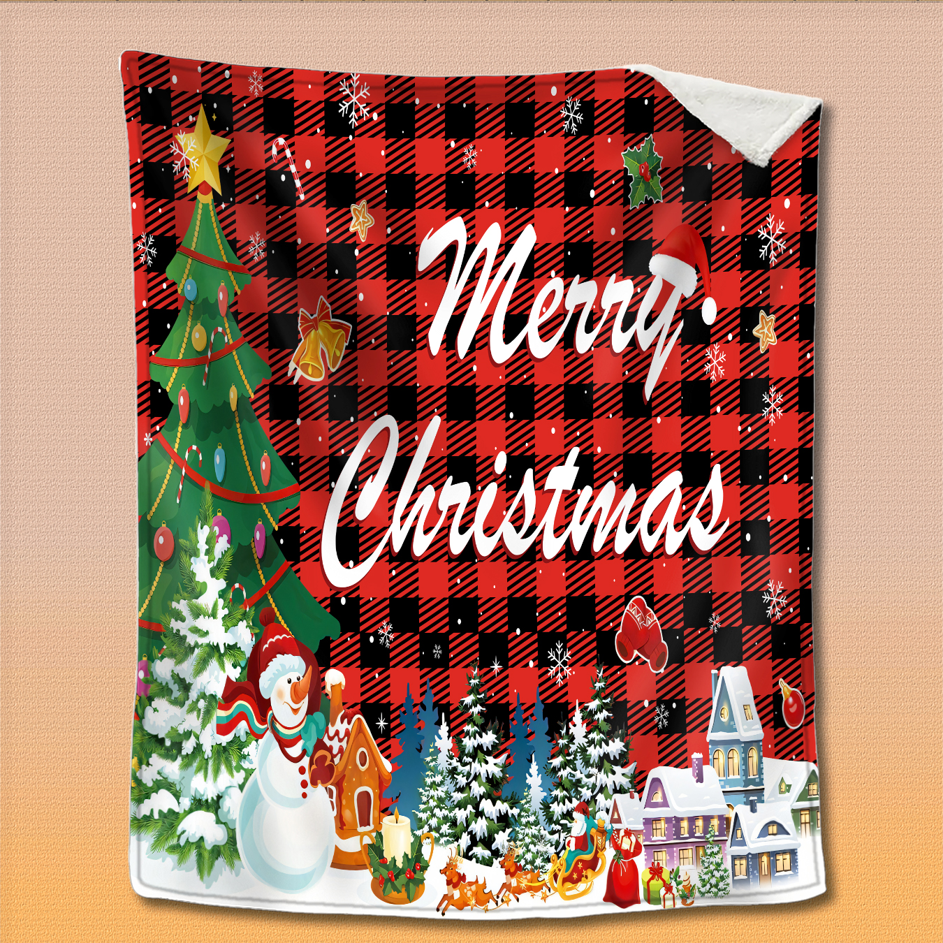 YELEE Meaningful Gifts for Christmas Snowman Christmas Tree Checkered Print Blanket Softness Thorw Unique Present for Xmas Family Party 50"x60"