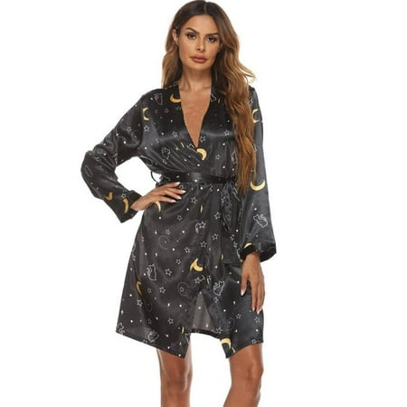 

BRANG CLEARANCE!Women s Long Sleeve Bathrobe Soft Sleepwear Ladies wear Kimono Robe Above Knee Robes Floral Print Sleepdres Nightgown