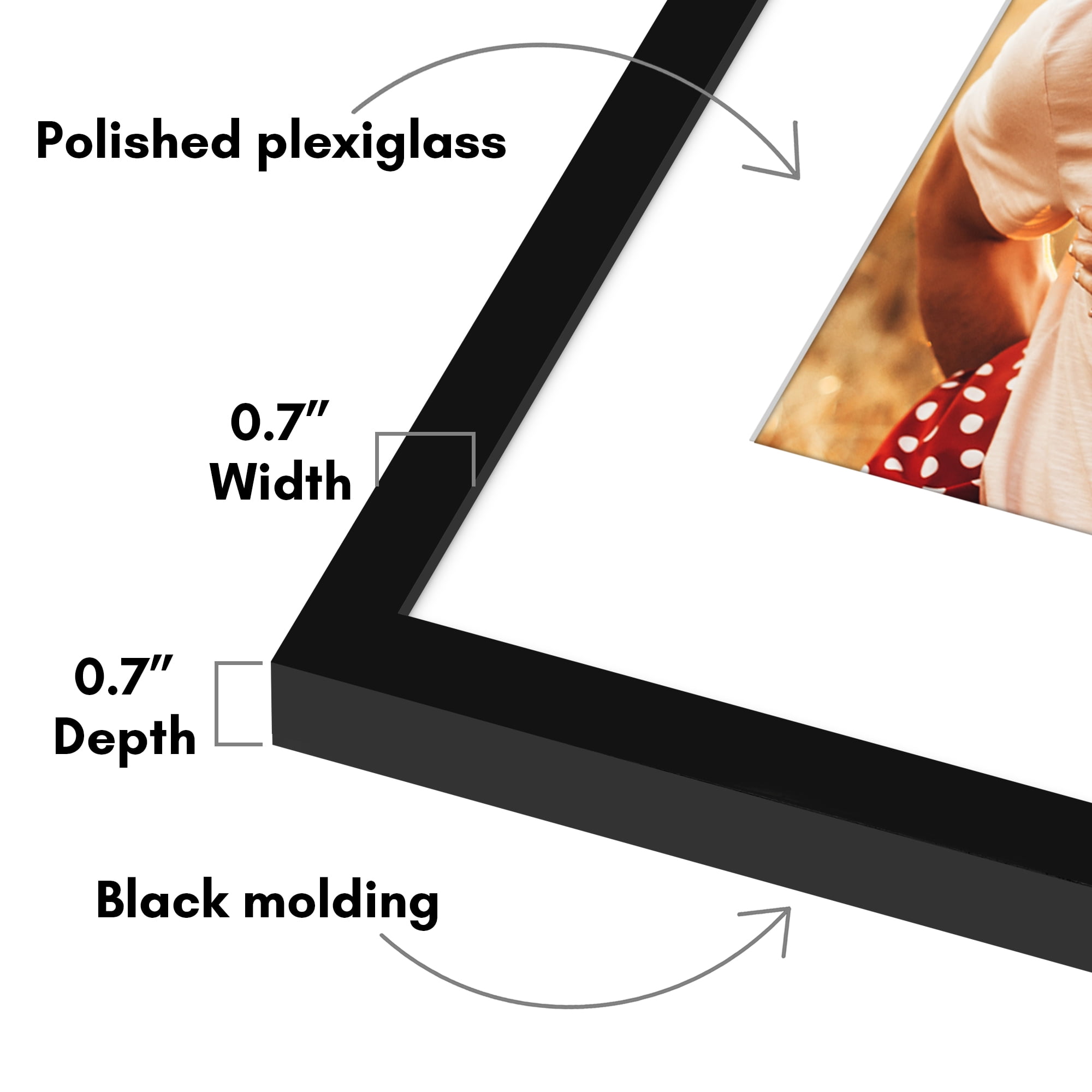 Americanflat 16x20 Picture Frame with Polished Plexiglass with 11x14 Mat Display Photo Streamline - Black