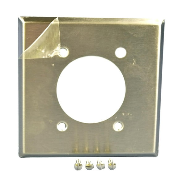 Cooper Wiring Devices 93227 2-Gang Single Outlet Wall Plate, 2.16 in. Diameter Opening, Stainless Steel