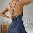 thumbnail image 4 of VNKIDY Womens Satin Lace Trim Chemise Nightgown Spaghetti Strap Sleep Dress With Side Slit Comfortable Loungewear For Home Relaxation Navy M, 4 of 4