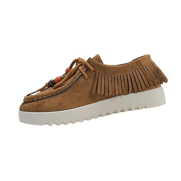 RXMEKW Bohemian Fringe Loafers for Women with Tassel and Bead Detail, Casual Slip-On Flat Shoes for Everyday Wear in Brown and Tan