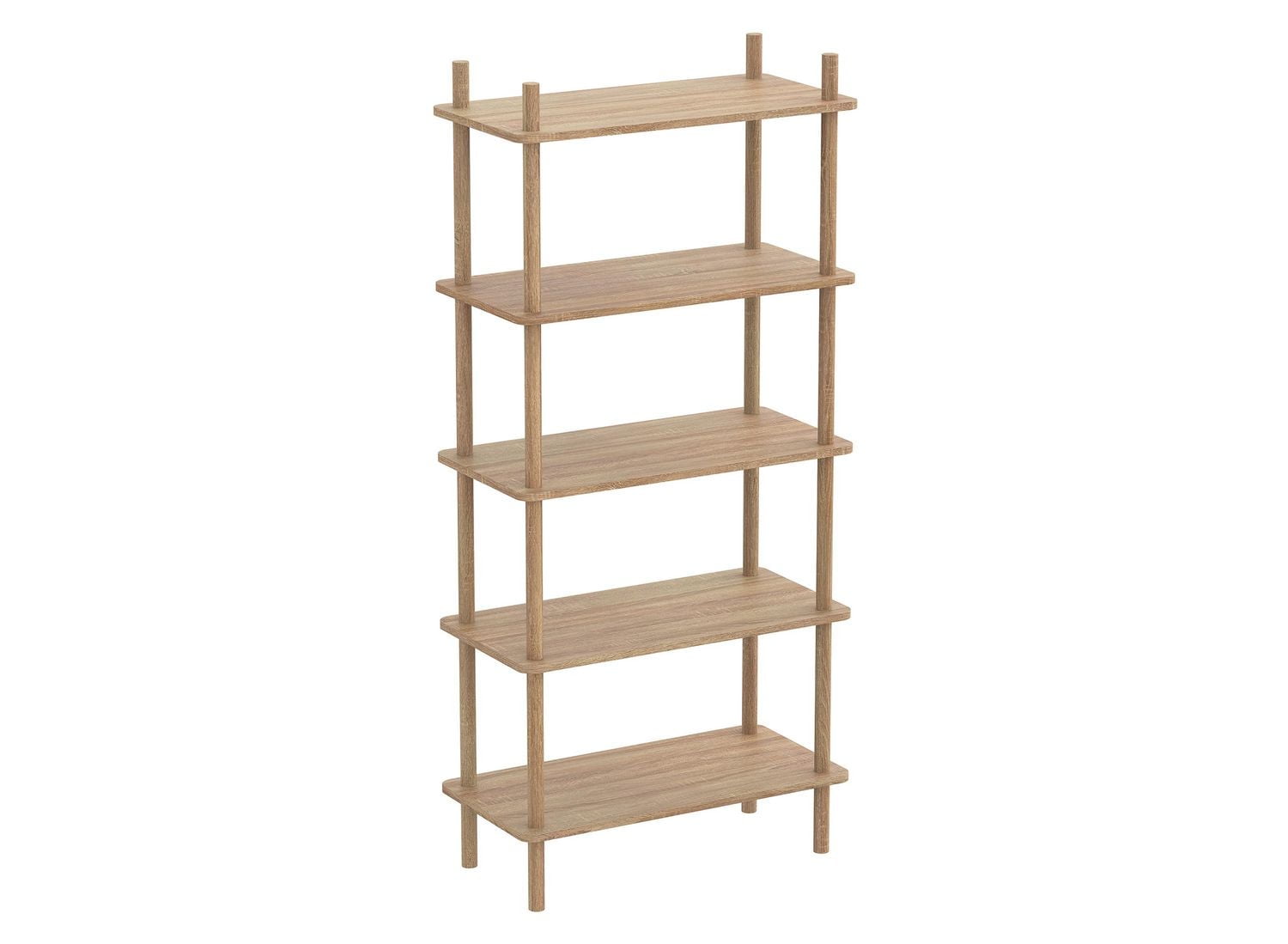 5-Tier Wooden Look Shelf Bookcase - Modern Open Bookshelf, Free Standing Storage Rack, Multifunctional Display Stand for Home and Office, Oak Look, Rectangle