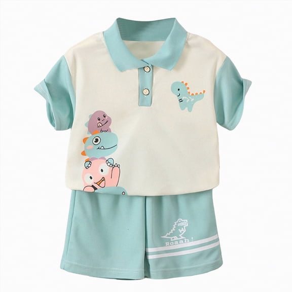 Baby Boys Clothing Sets Toddler Boy Summer Cute Outfit Dinosaur Print Lapel Polo Shirt and Shorts Set 2 Piece