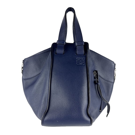 Pre-Owned LOEWE Hammock Leather Handbag/Shoulder Bag in Navy and Silver, Women's, Free...