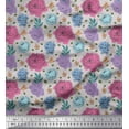 thumbnail image 1 of Soimoi Modal Satin Fabric Leaves,Periwinkle & Peony Floral Decor Fabric Printed Yard 42 Inch Wide, 1 of 3