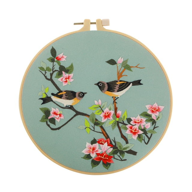 Under 10 Office&Craft&Stationery Embroidery Starters Kit for Beginners with Embroidery Cloth Embroidery Hoop Threads and 3 Needles Beautiful Bird and Tree