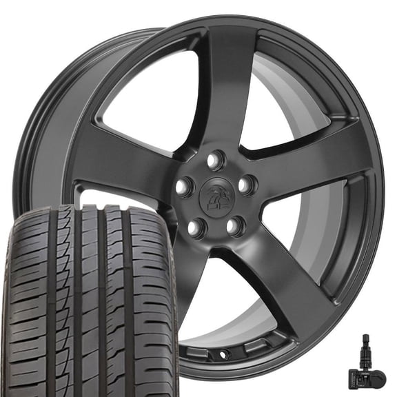 OE Wheels DG12 20 Inch Rims and Tires Fit Charger Style 5x115 20x8 Satin Black - Hollander 2296 - iMove Gen 2 AS 245/45-20 (Set of 4)