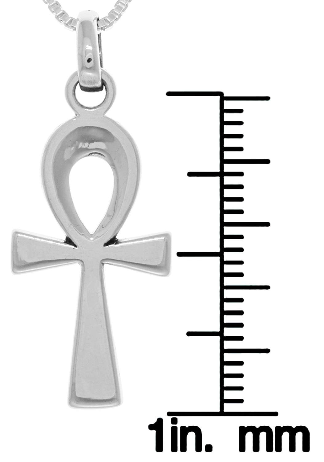 Sterling Silver Womens 1mm Box Chain 3D Smooth Ankh Life Symbol Pendant Necklace