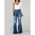 thumbnail image 3 of Flare Jeans for women High Waisted Distressed Pockets Fashionable Hip Lifting Raw Hem Button Zipper Vacation, 3 of 5