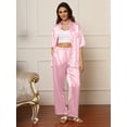 thumbnail image 6 of DAKIMOE Womens Satin Silk Pajama Sets Short Sleeve Button Down Pajamas Women Pjs Lounge Sets Sleepwear Long Pant S-XL, 6 of 12