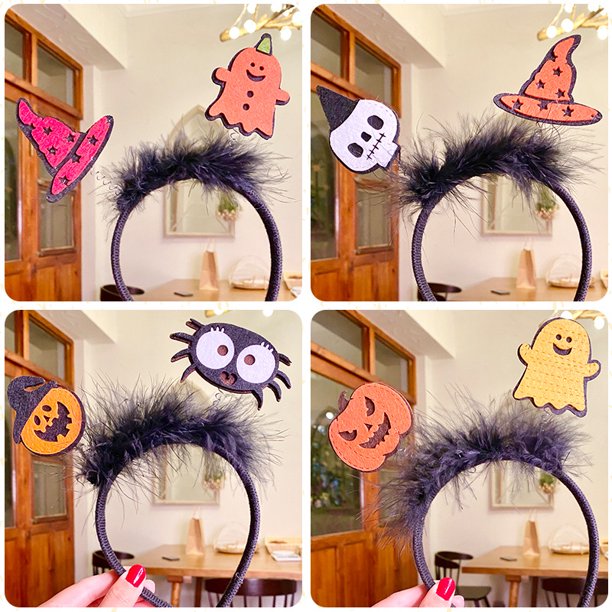 4 piezas de diademas para el cabello de Halloween, bigotes negros extraños para el cabello, accesorios para fiestas de disfraces, accesorios para el cabello de calabaza JAMW Sencillez